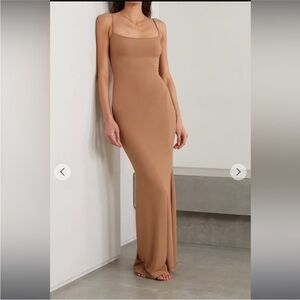SKIMS Soft Lounge Slip Maxi Dress Sz XS Tan Ribbed Sleeveless Bodycon Casual